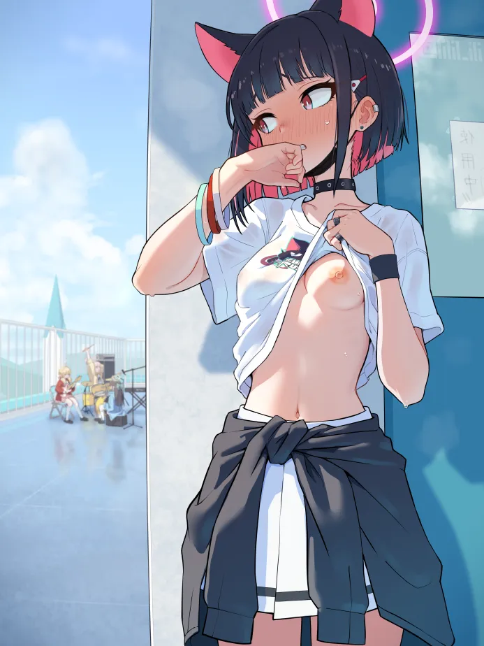 Kazusa exposing one titty