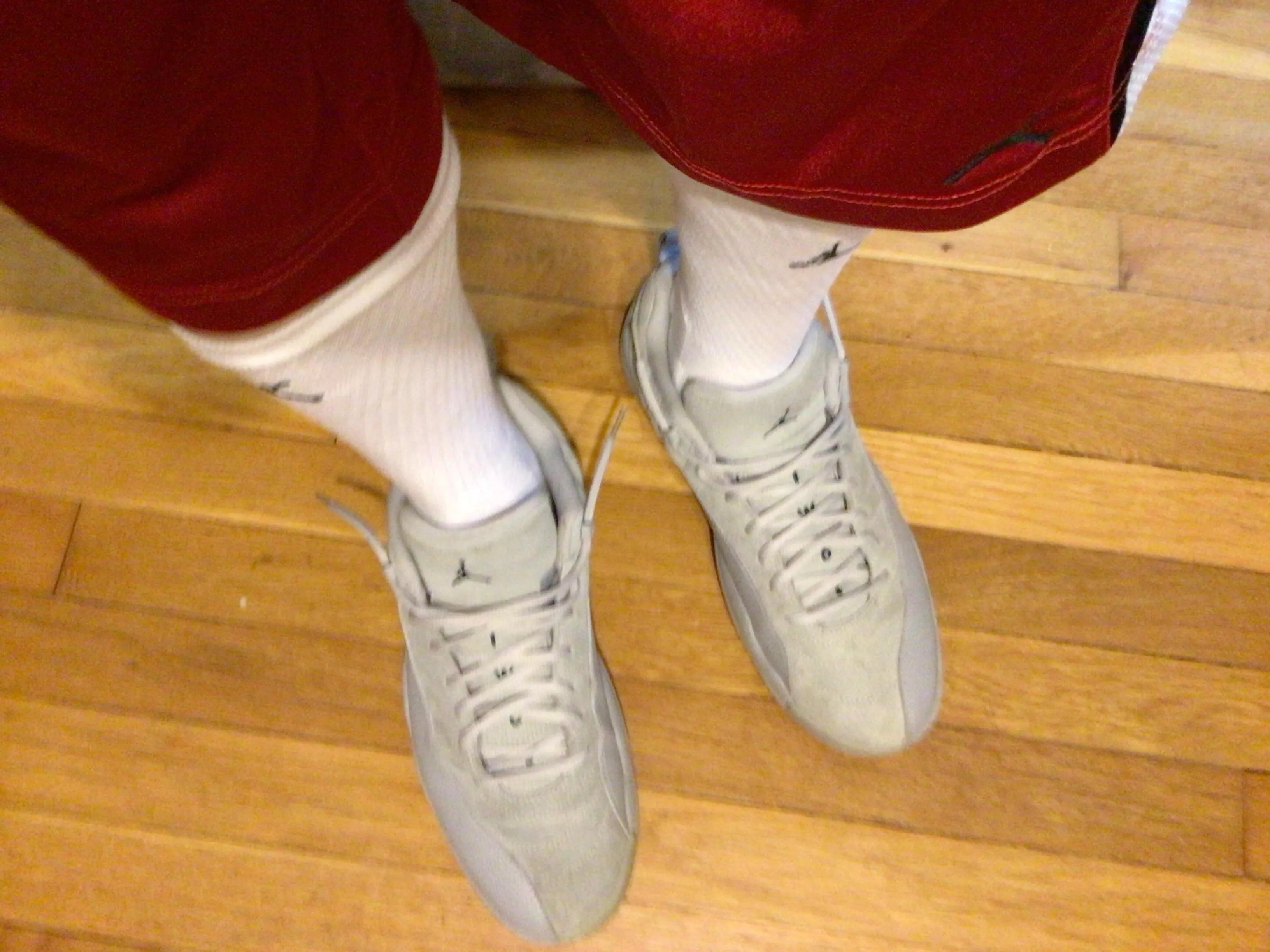 Mixed the old with the new today. Air Jordan 12 Retro Low Wolf Gray, New Jordan Jumpman white crews. Jordan Shorts.