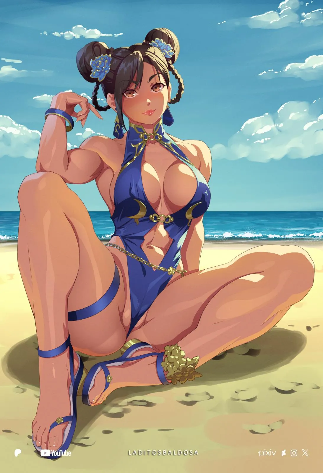 Chun-Li at the beach artwork by (Laditos Baldosa)