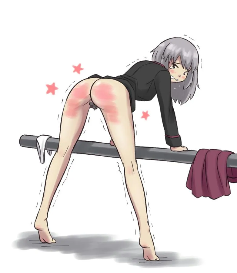 Erika from Girls und Panzer, spanked with a belt