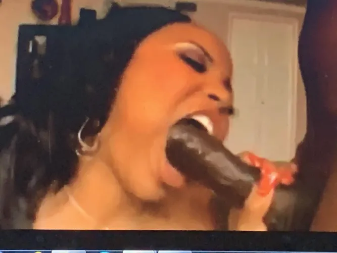 Hot black woman bites through black man's huge cock...