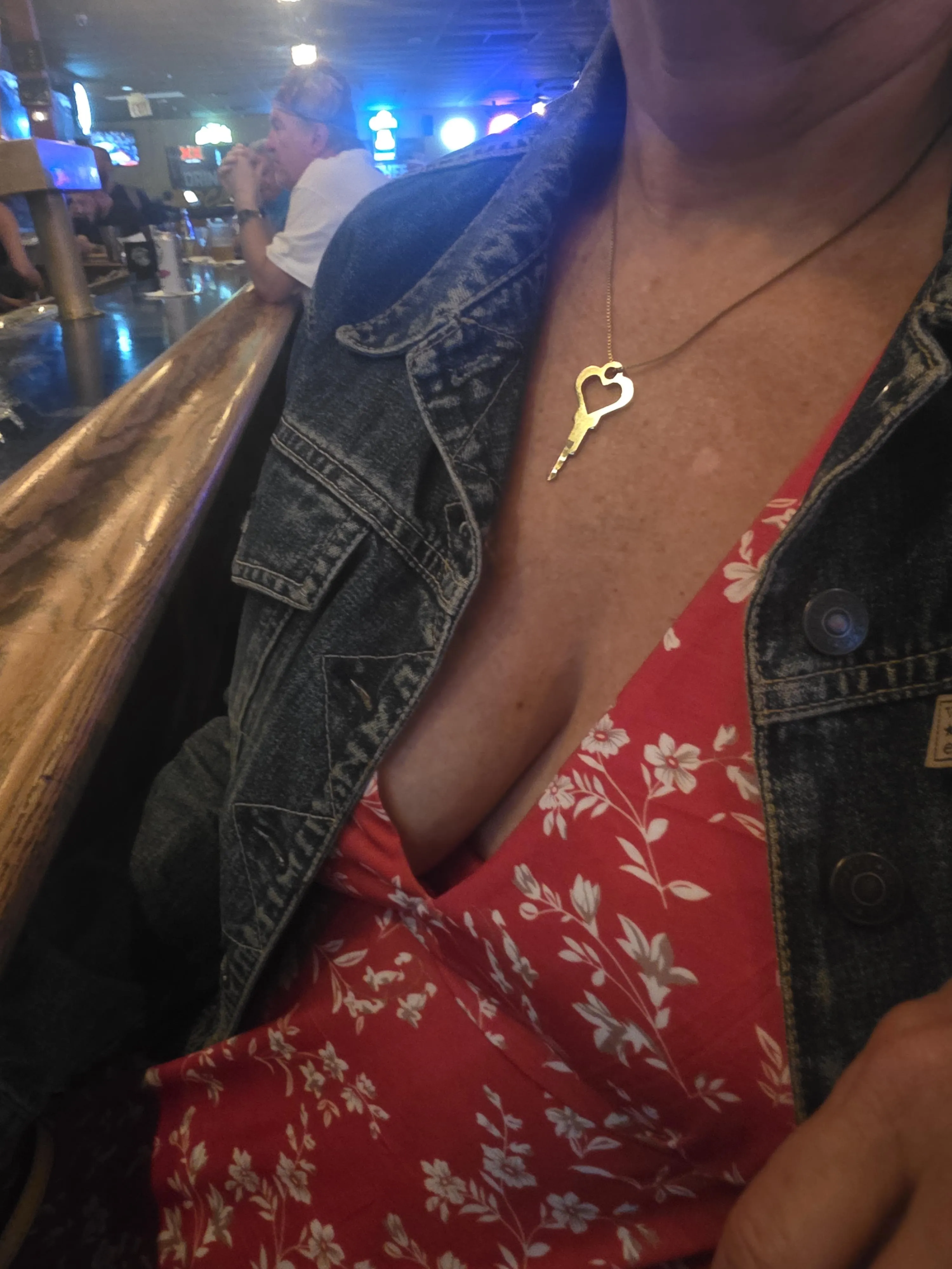 Out for a drink. Say hi. At the bar.