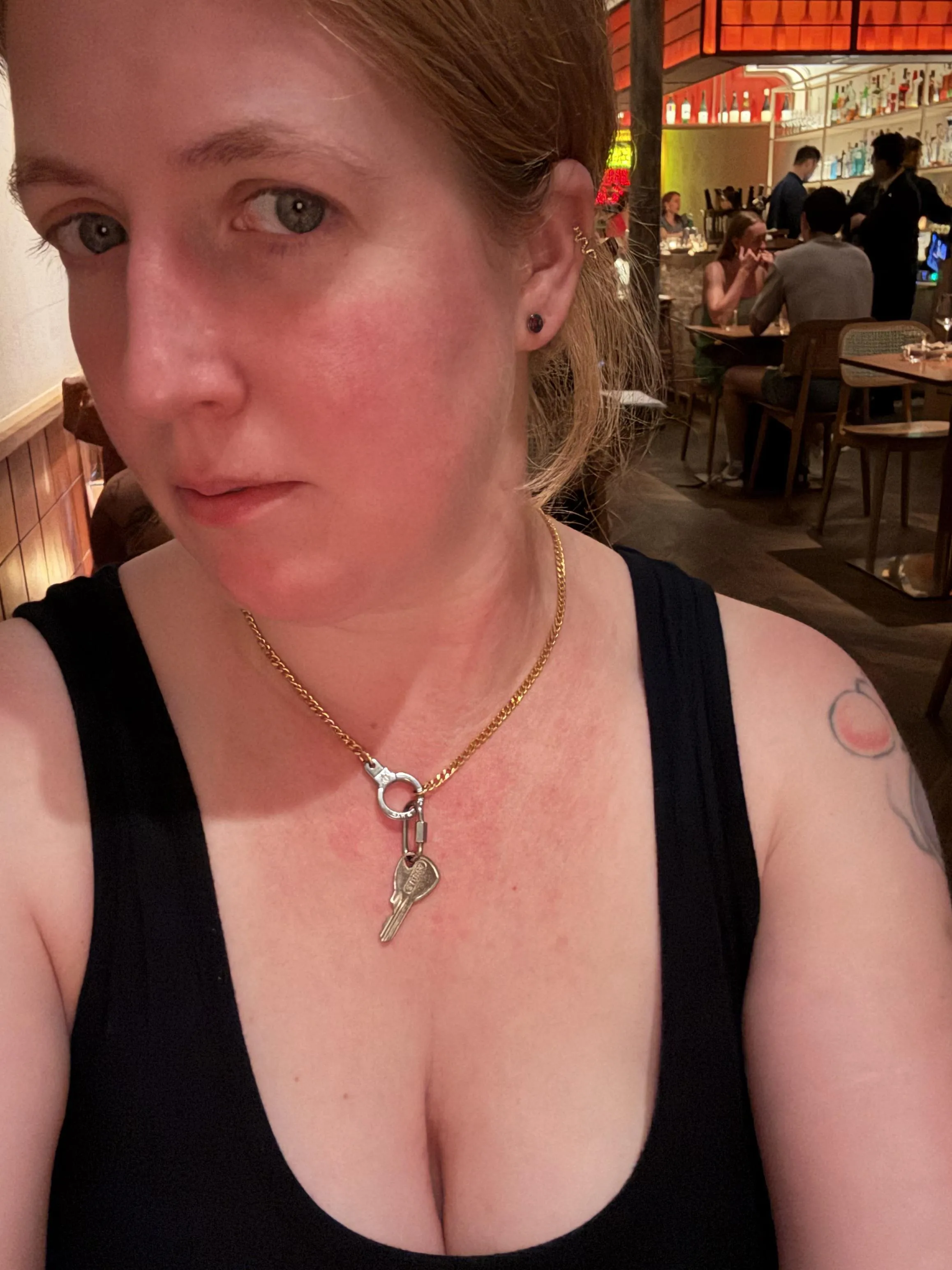 Out for dinner with my locked little pet