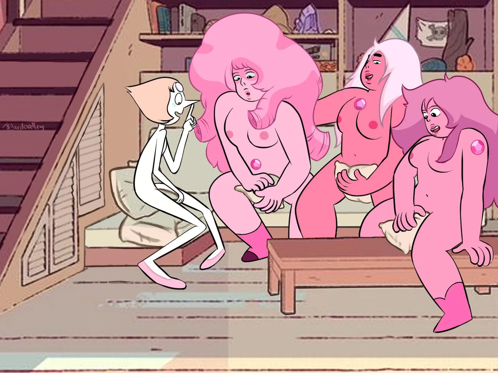 Pearl and Rose Quartz Trio continuation, Commissioned from u/StarDoodley