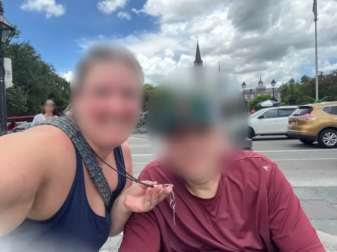 Taking my cuck out in new Orleans all locked up. tiny doesn’t get freed even on vacation