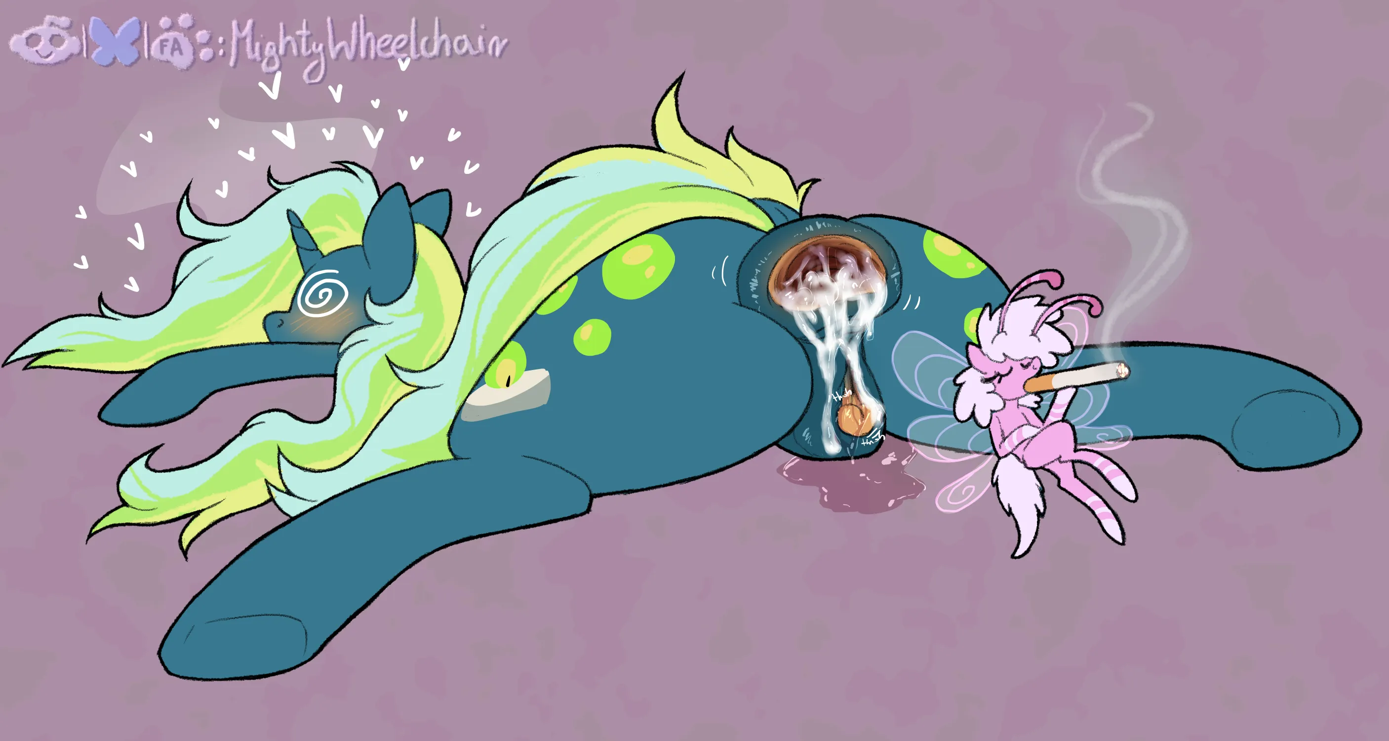 The aftermath of a breezie latching onto my oc's butt ;3 (Art by me)