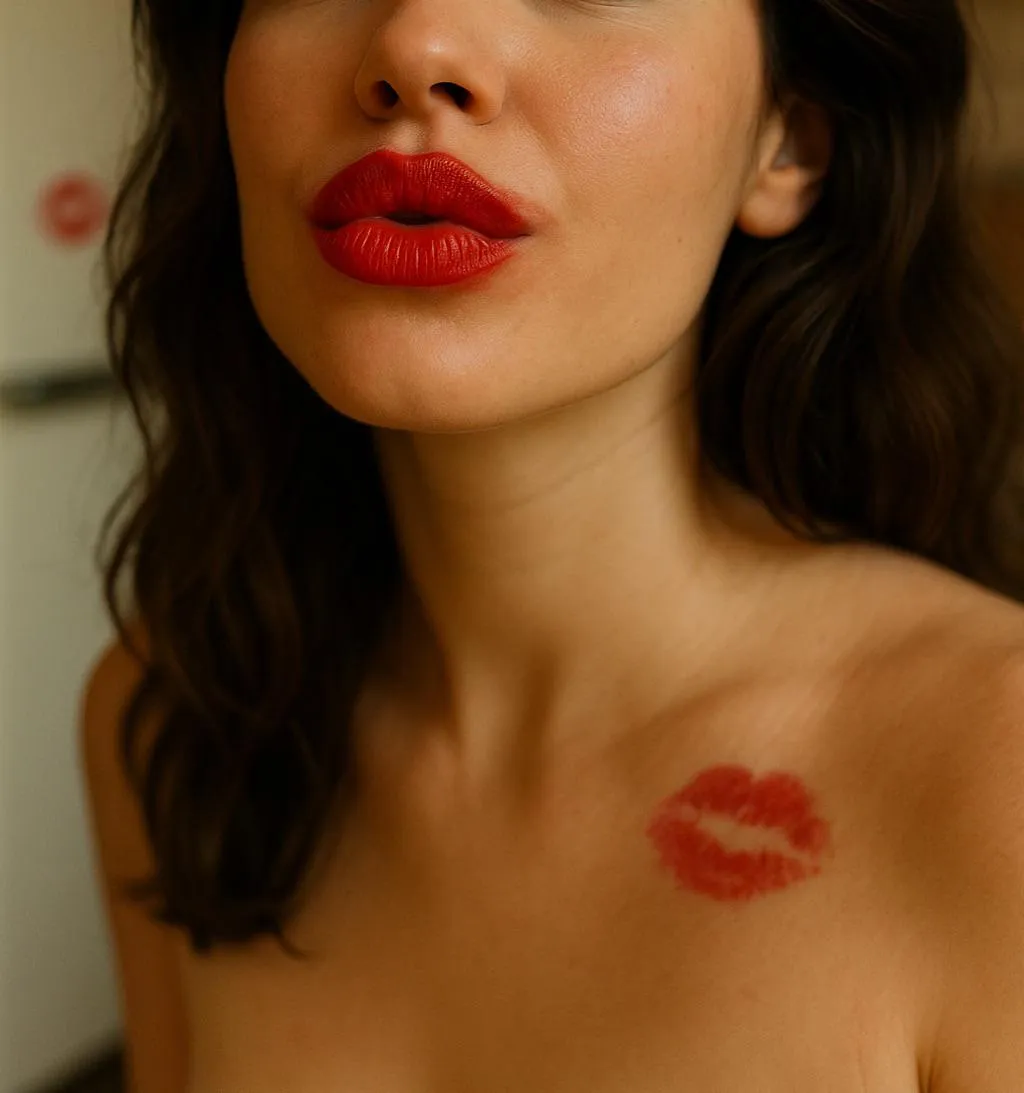 Caught mid-kiss… fridge, lips, and a little lipstick chaos 💋