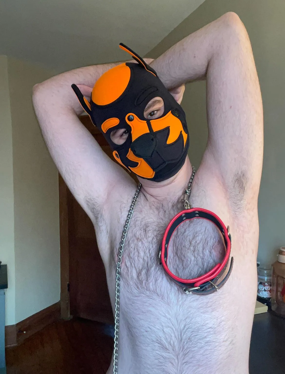 Put the collar on pup, you’re mine now. As a reward I’ll let you bury your muzzle in my pits