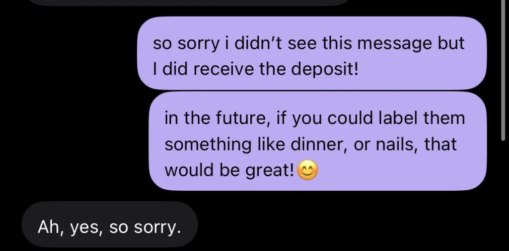 Ah yes, nothing screams ‘totally normal transaction’ like tues_pm🫠