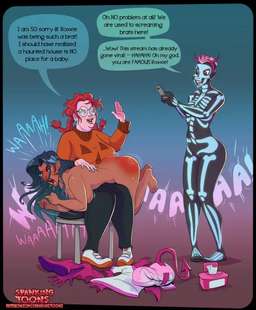 [SpankingToons] Over the Knee at a Halloween Party