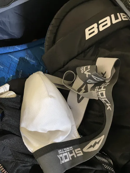 Still wet with hockey sweat.