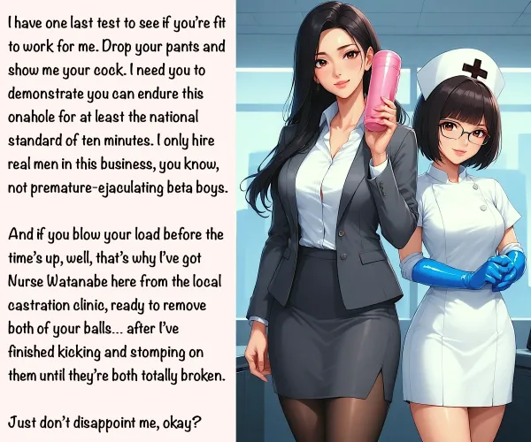 Your job interview has one final test… [AI Image] (punishment81 on ImageFap)