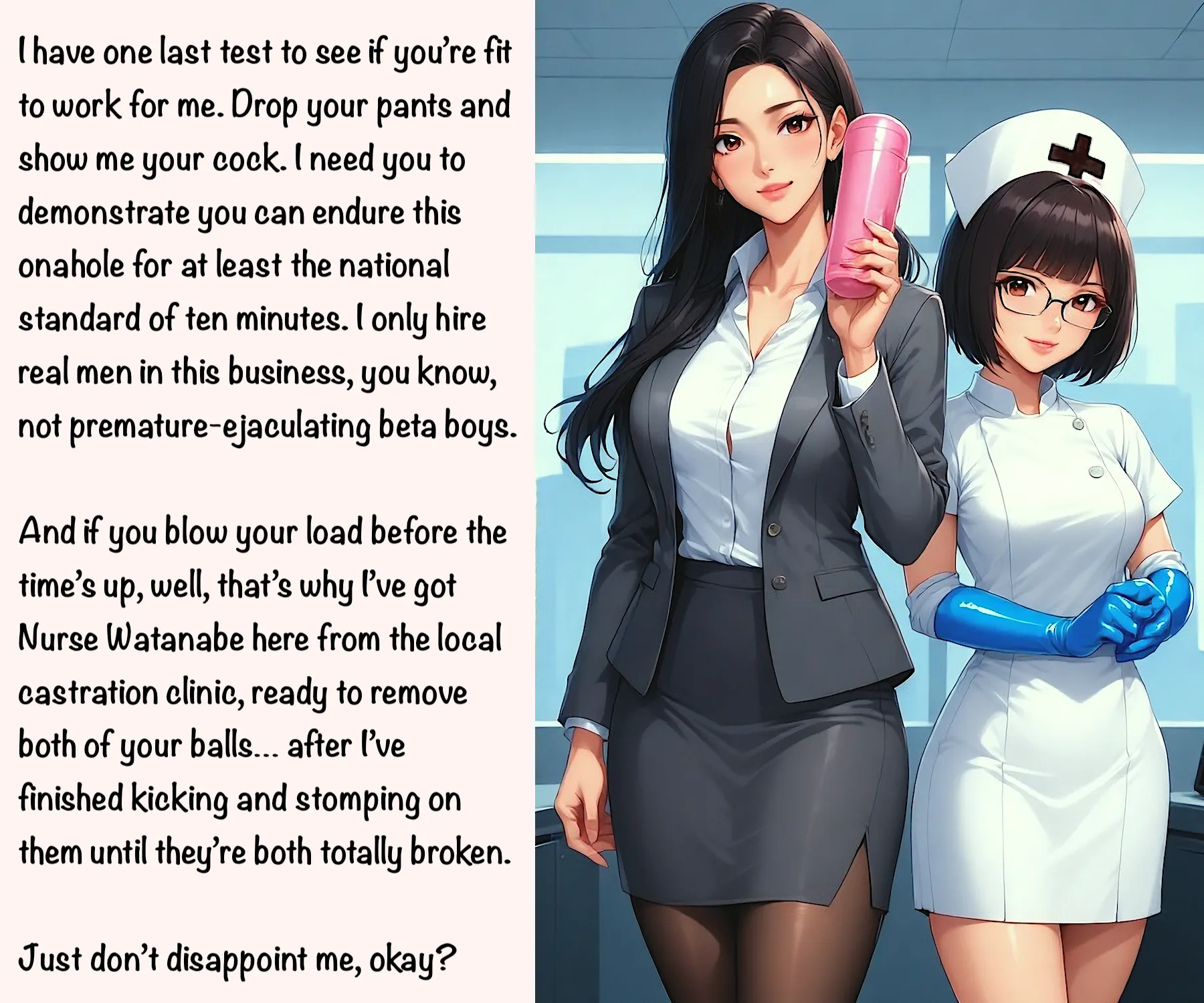 Your job interview has one final test… [AI Image] (punishment81 on ImageFap)