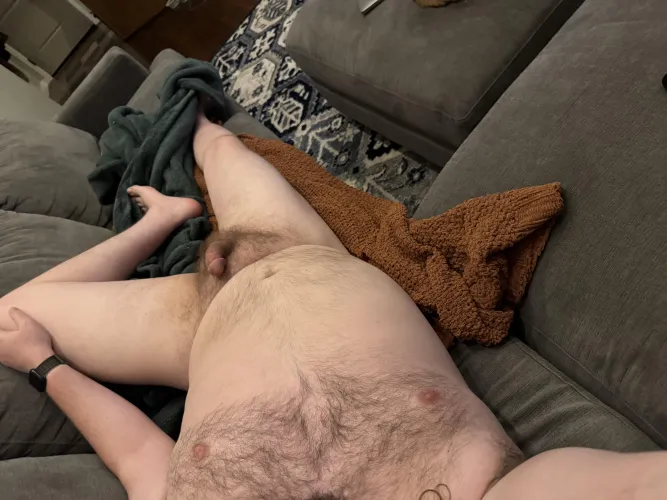 Decompressing after a long day at work. Only way to be is nude!