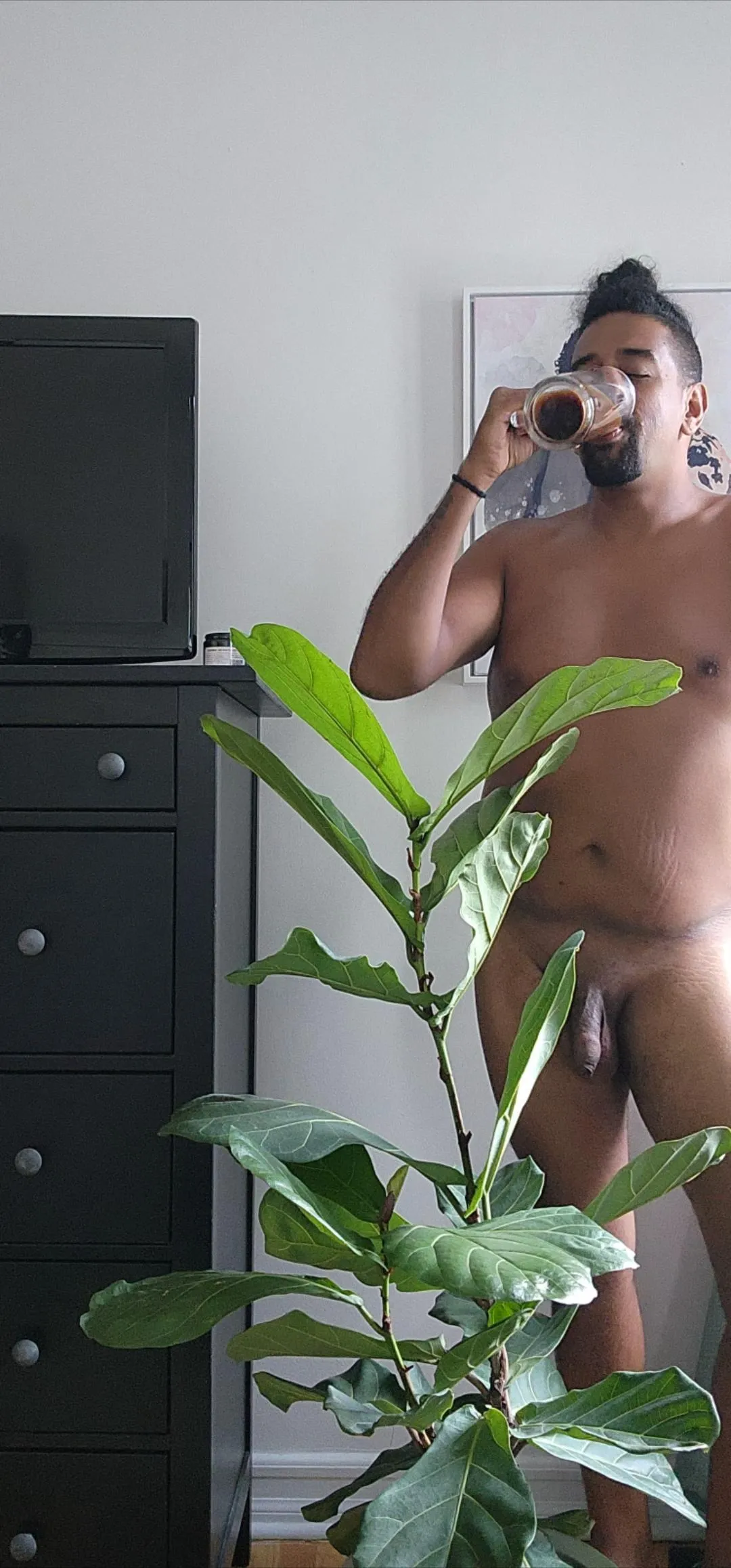 Enjoying my morning coffee with my Fig Leaf tree. He's growing so fast and I love it!