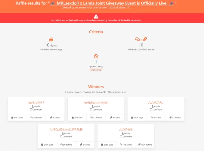 🎉Winners of MRLsexdoll x Lamia Joint Giveaway Announced!🎉
