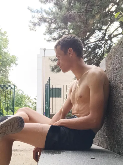 Few seconds before getting caught public showering !