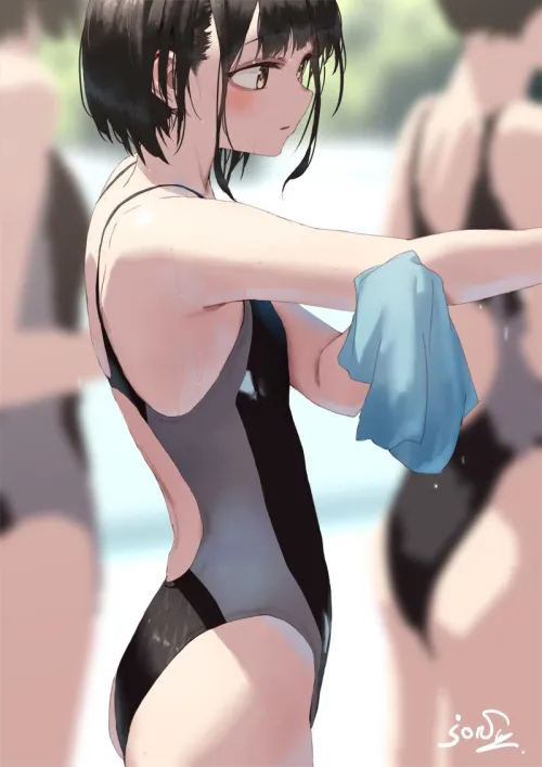 A girl wiping her body [Original]