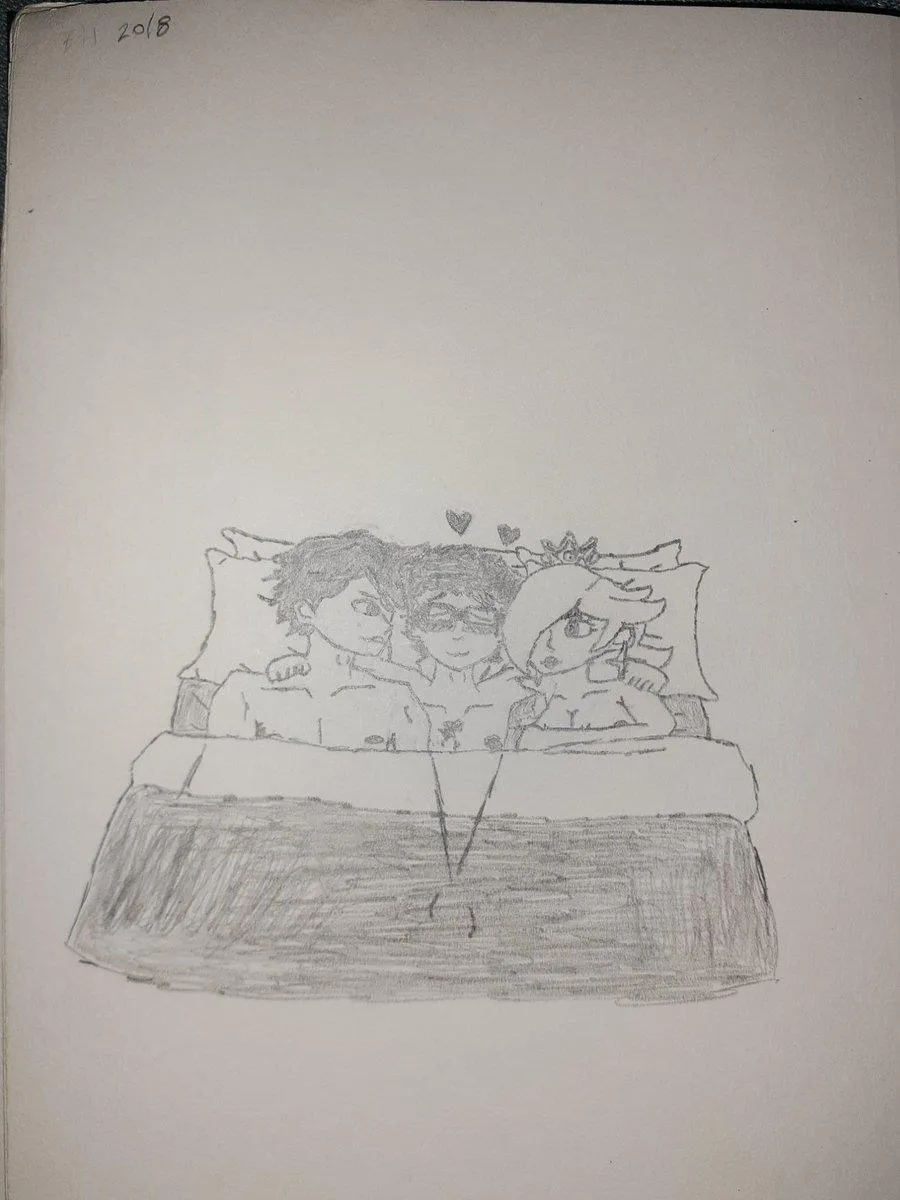 Princess Rosalina (right) and Tōru Oikawa (left; he's from Haikyu!!) were both having a crush on me (the center) and I had a crush on them too as I enjoyed them fapping my horny cock so I can cum the bed. Hot MMF Bisexual moment💜