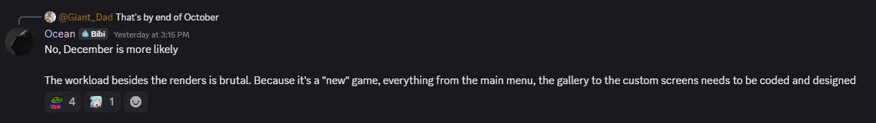Expected release month for the next Summer's Gone update.