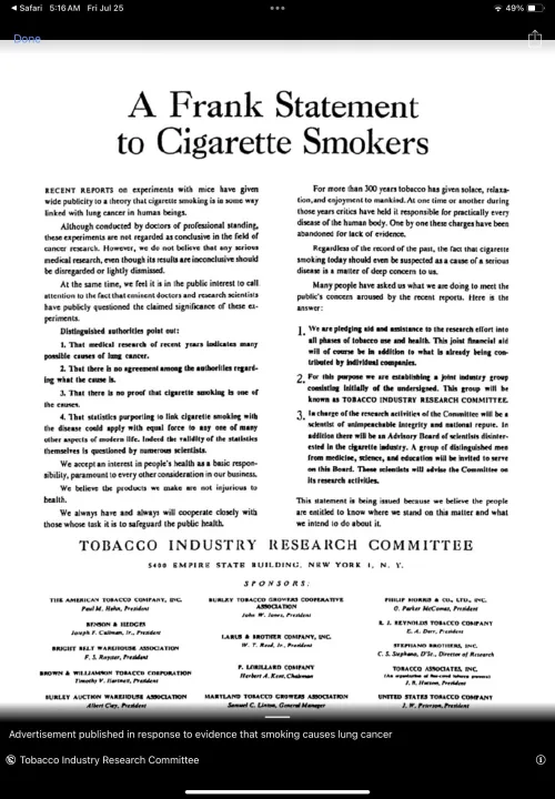 Newspaper ad from 1954 - gotta love the tobacco industry 😆