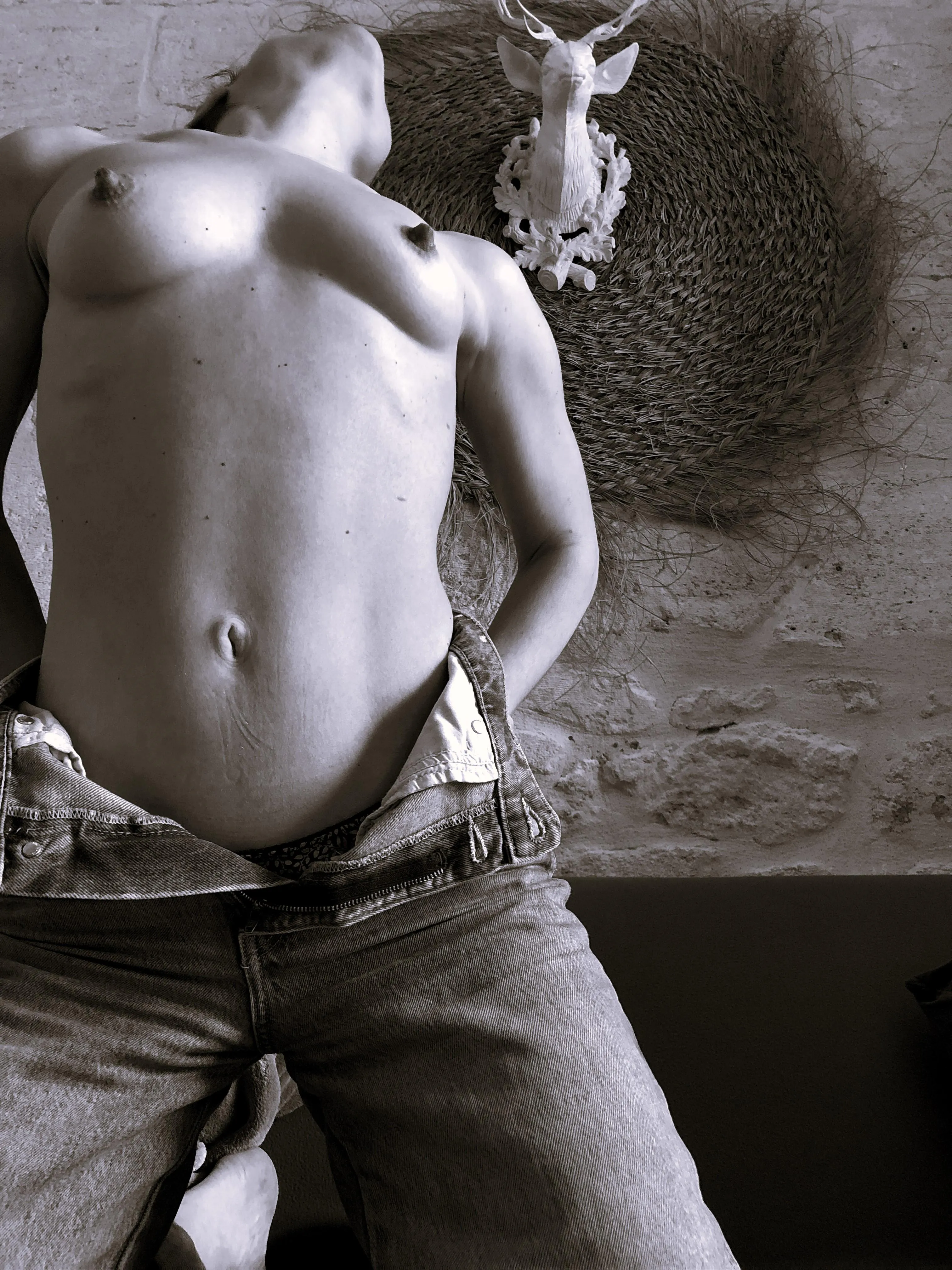 Topless a hot summer day