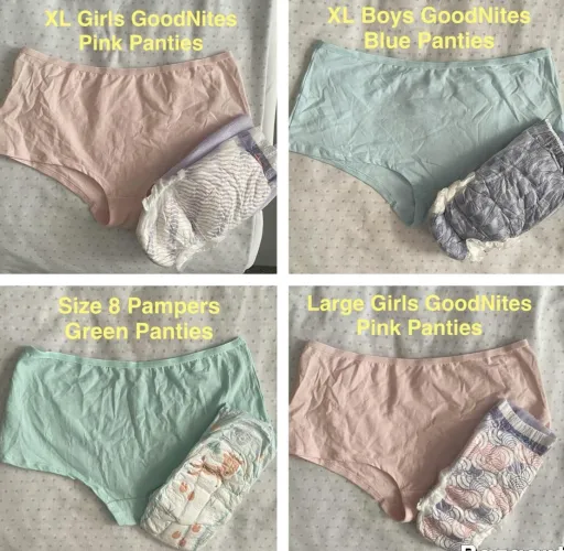 Which diaper & panties combo shall I wear out today?🩷💚💙