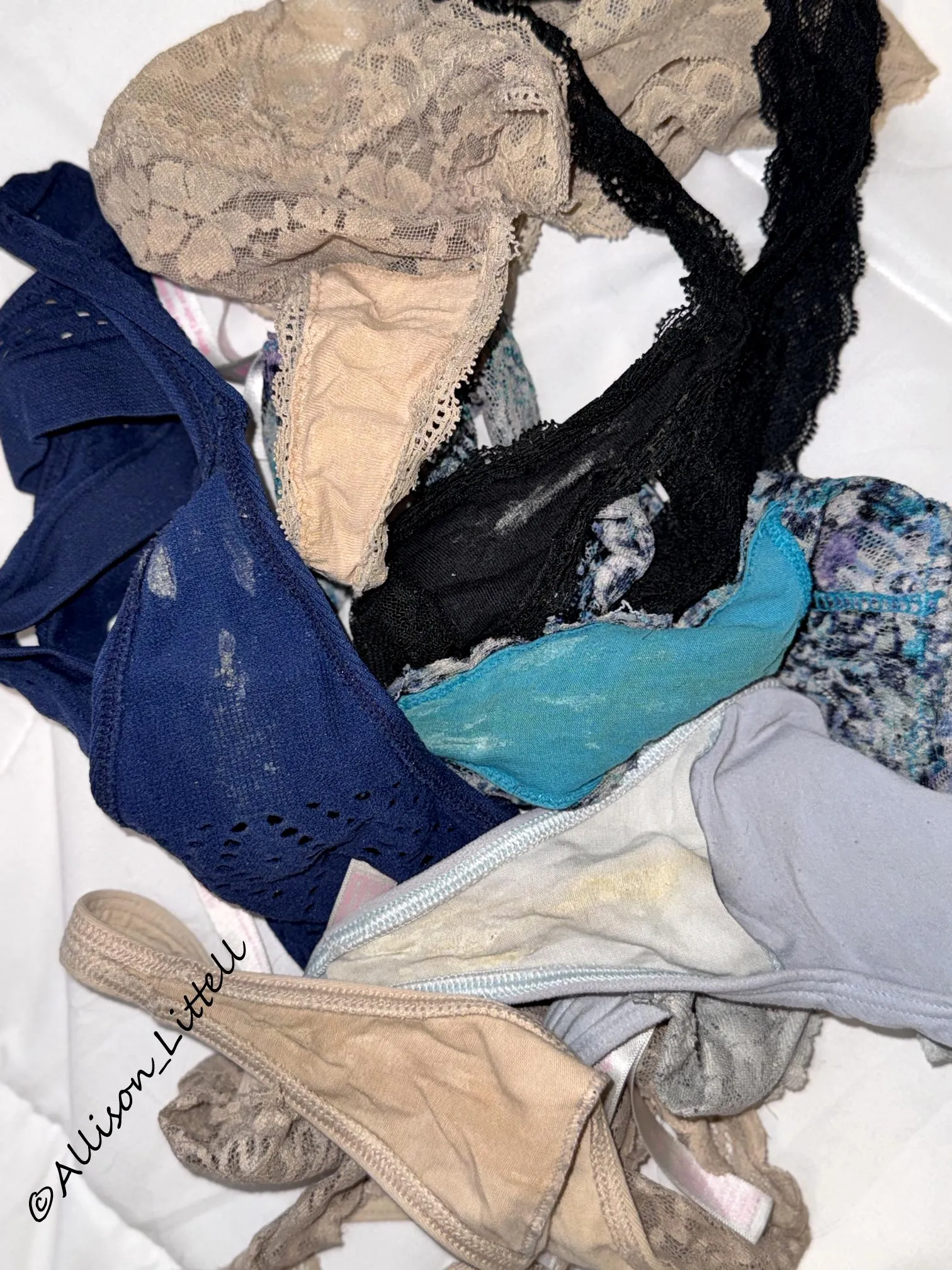 Unpacking all my previously creamy panties - they are dried but still delicious! DM me to get your hands on panties from my personal drawer.
