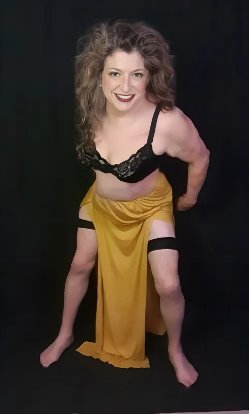 Maxi skirt, black bra, & stockings