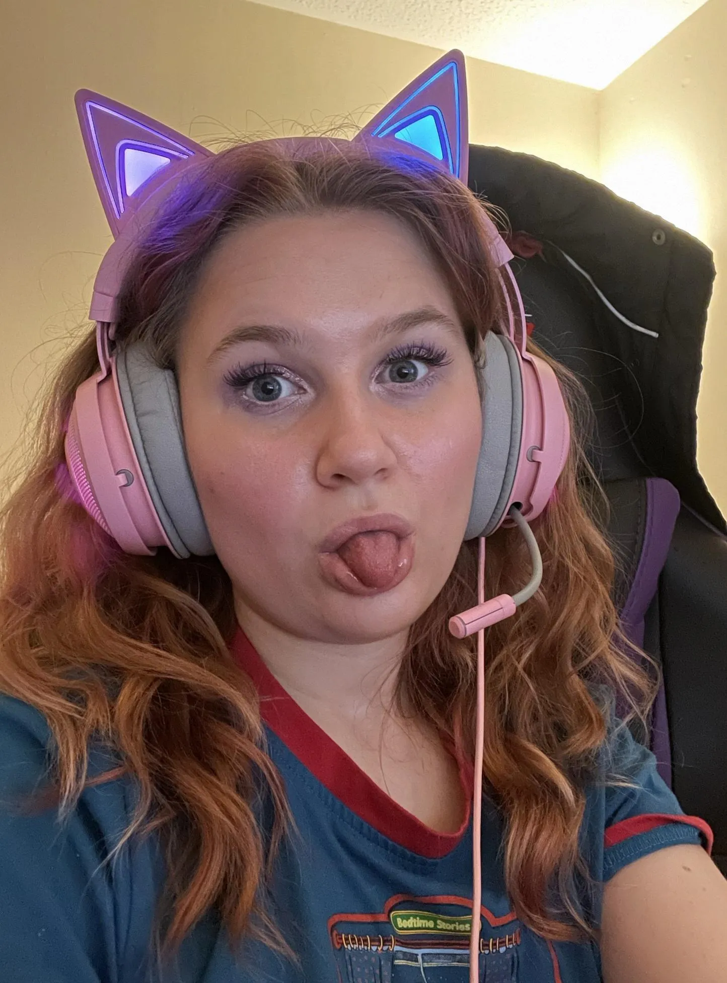 Tongue out, headset on, can't resist this cutie?