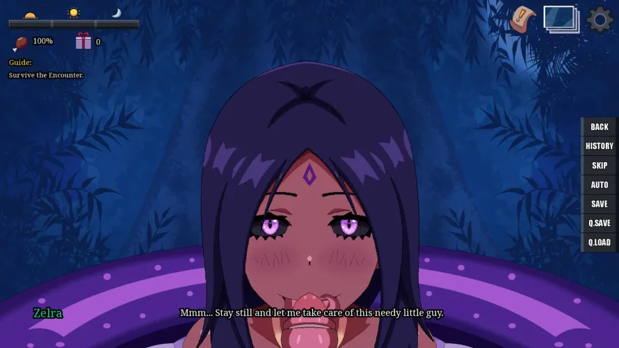 Lamia girl giving you a tonguejob while being trapped in her coils after hypnosis (Game Screenshoot)