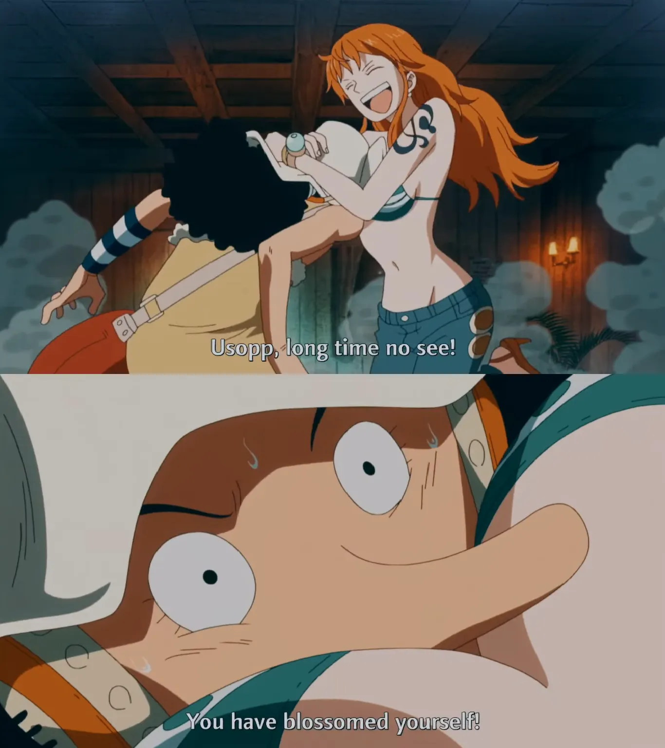 Hope this is allowed, technically not hentai but Nami gave Usopp's nose a titfuck in canon... She's such a whore