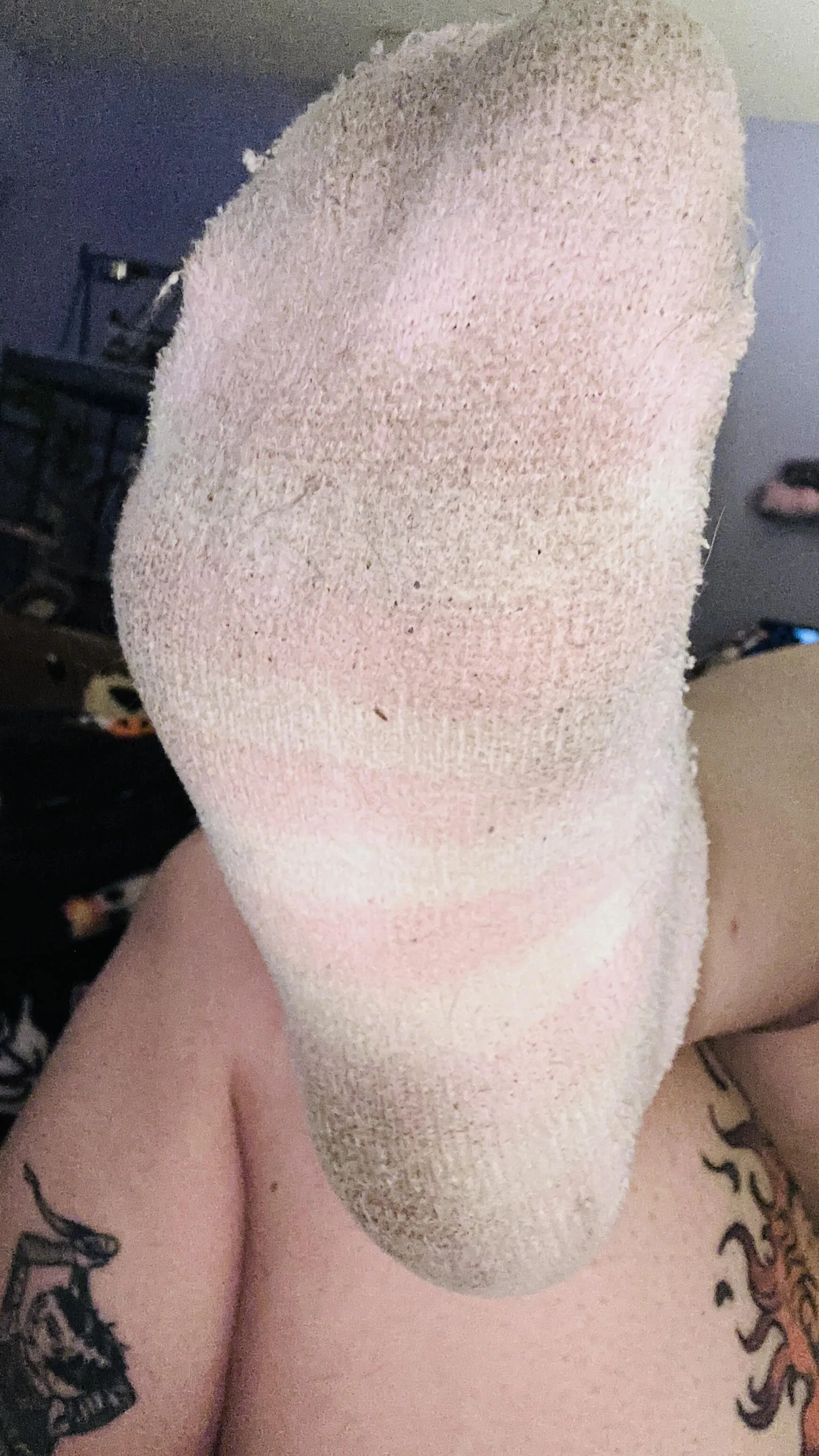 [F] these socks I’ve worn in my lined old crocs are nice and ripe 😈