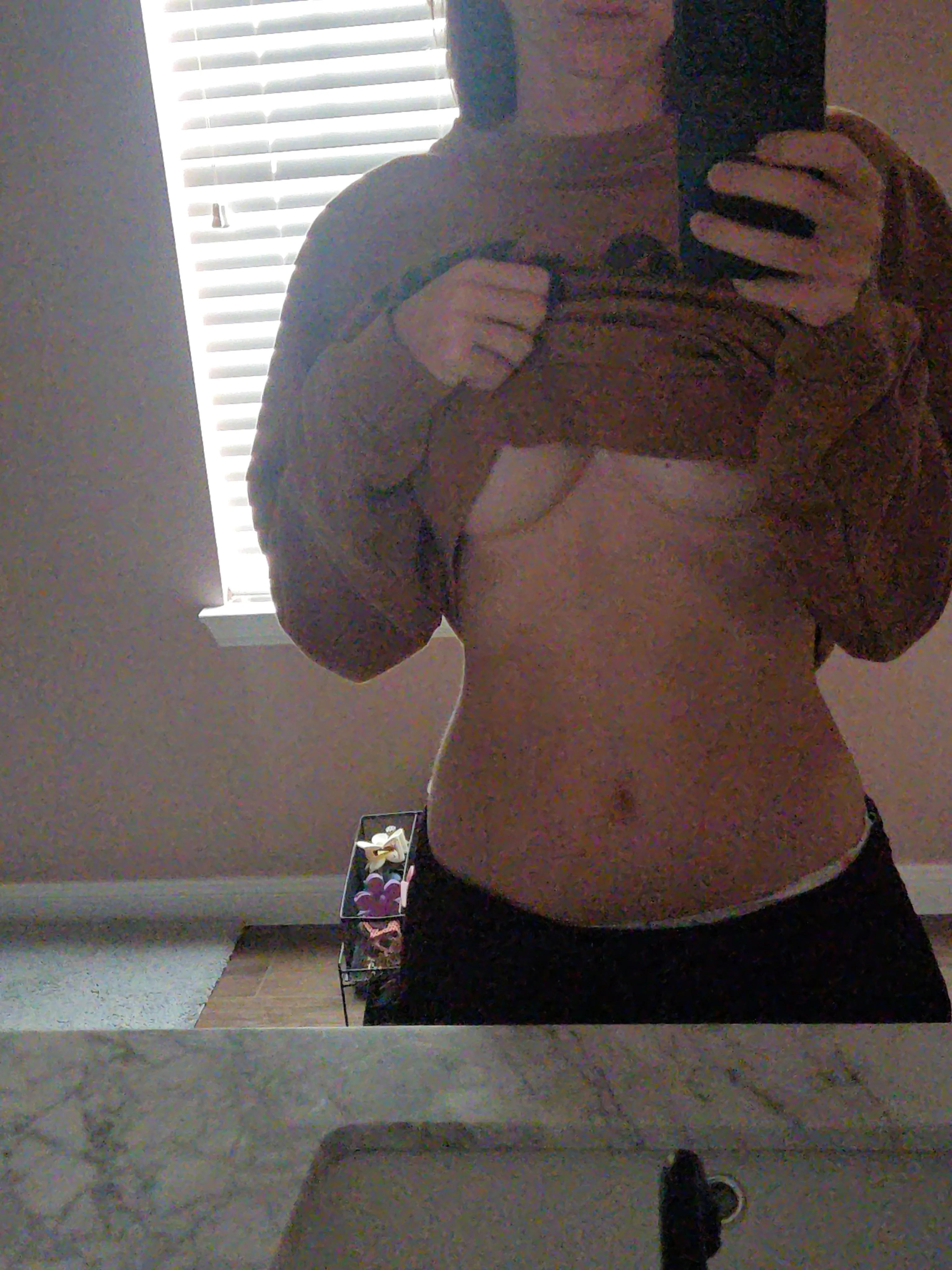 [32] F hubby said I should start wearing more half crop boob shirts.