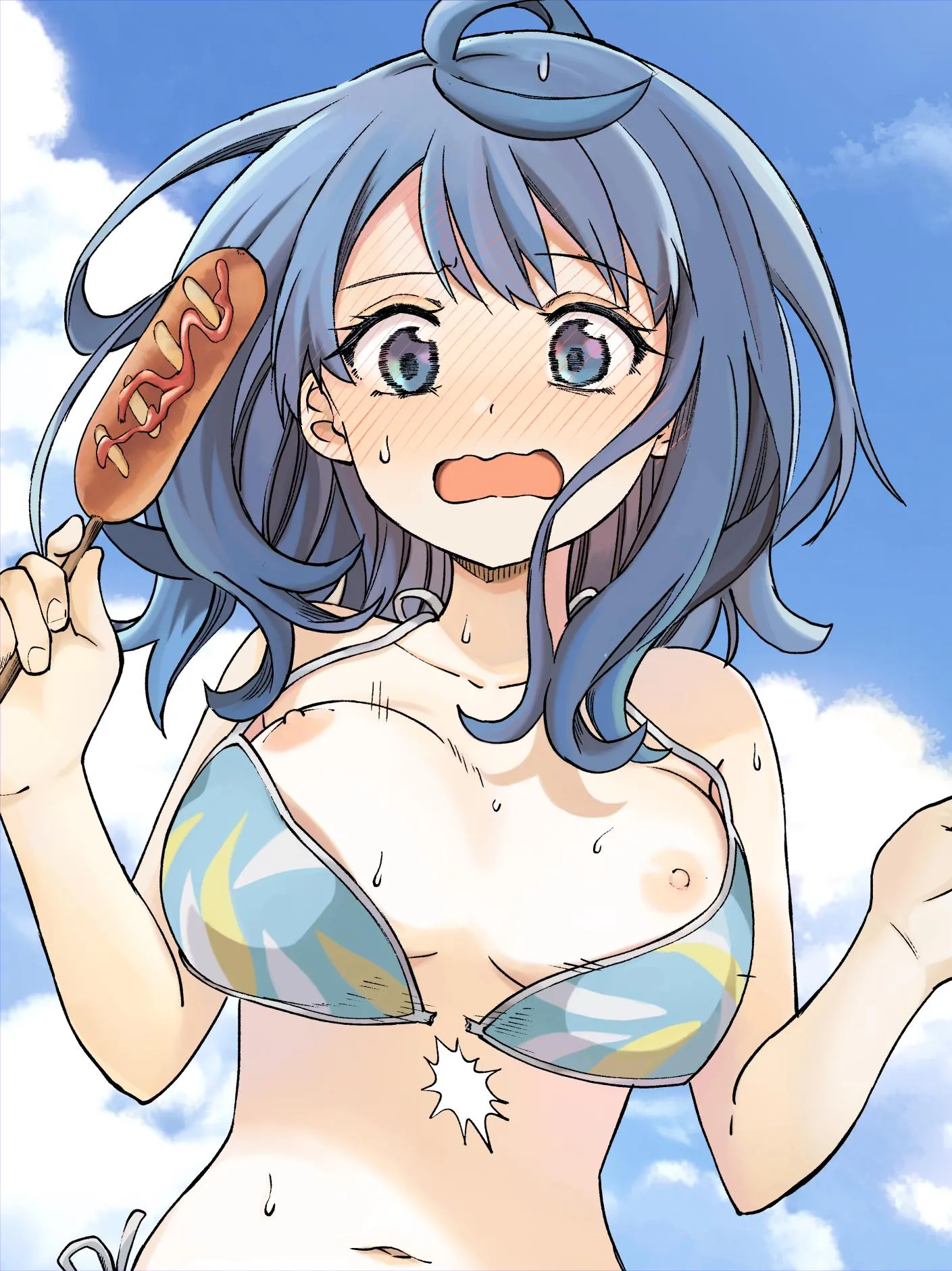 The swimsuit was a little too small to hold up (不確定)