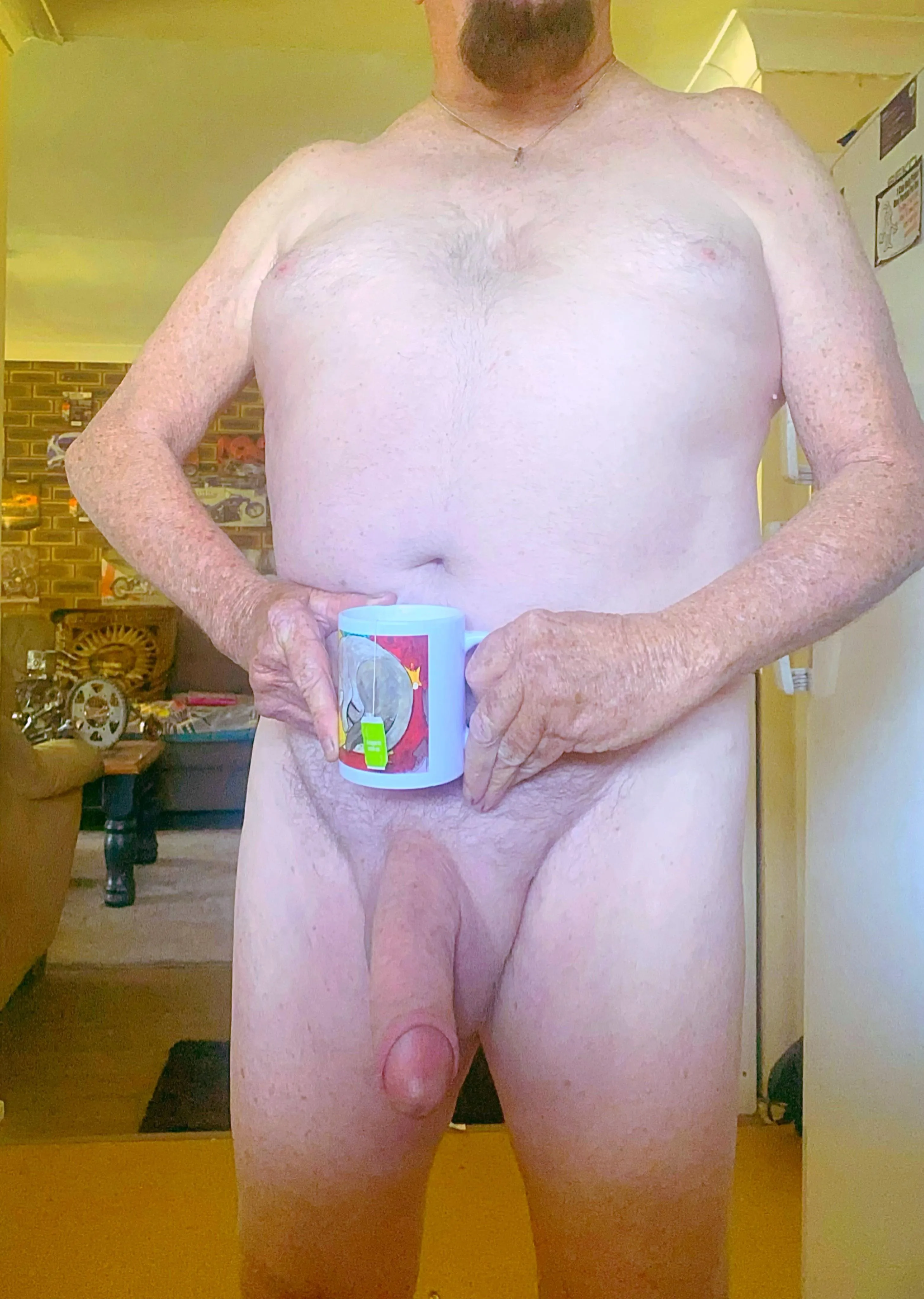 Enjoying a nice cup of tea on a chilly afternoon.