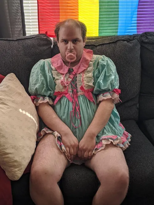 The diaper is humiliating enough, did I really need a baby dress to go with it?