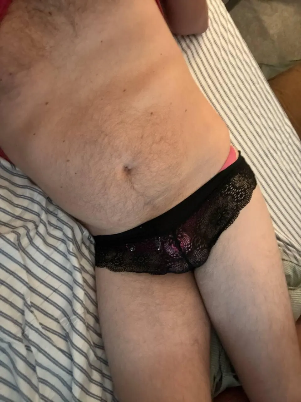 He wore his wife’s panties from the laundry while being locked in  his chastity cage and took a picture for me. Isn’t he a perfect good boy slut?