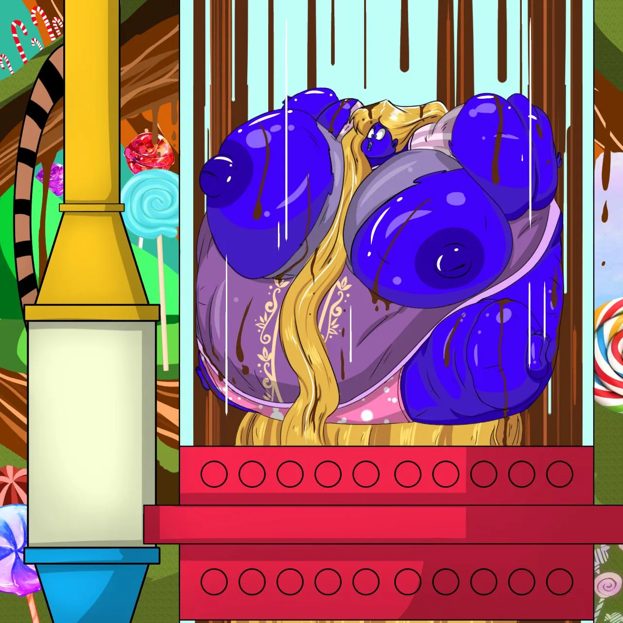 Candylong trapped in the tubes of the Chocolate Factory