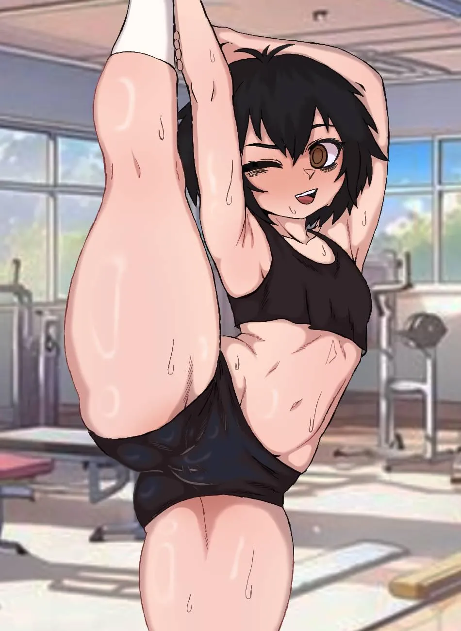 Peni stretching at the gym!🦵