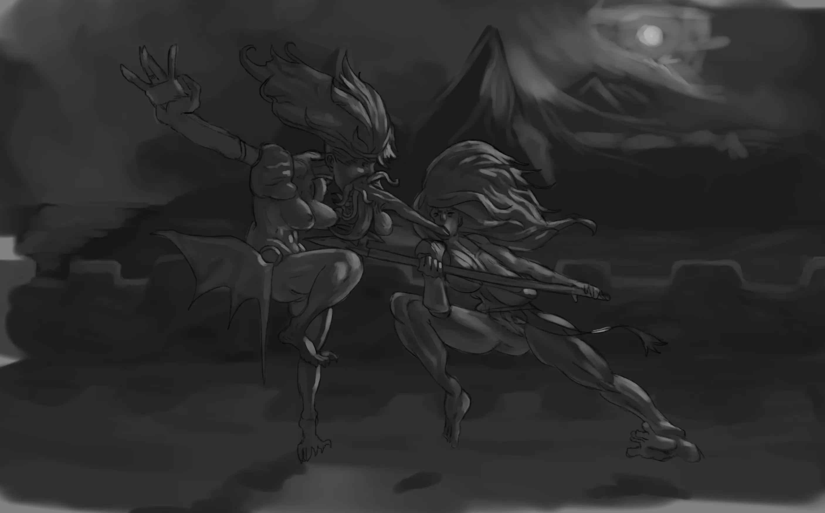 tentacle mage and bikini barbarian by @NyaWardrick (me)