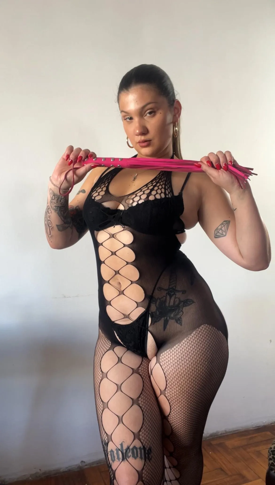 This fishnet bodystocking was made to trap weak little pets like you.