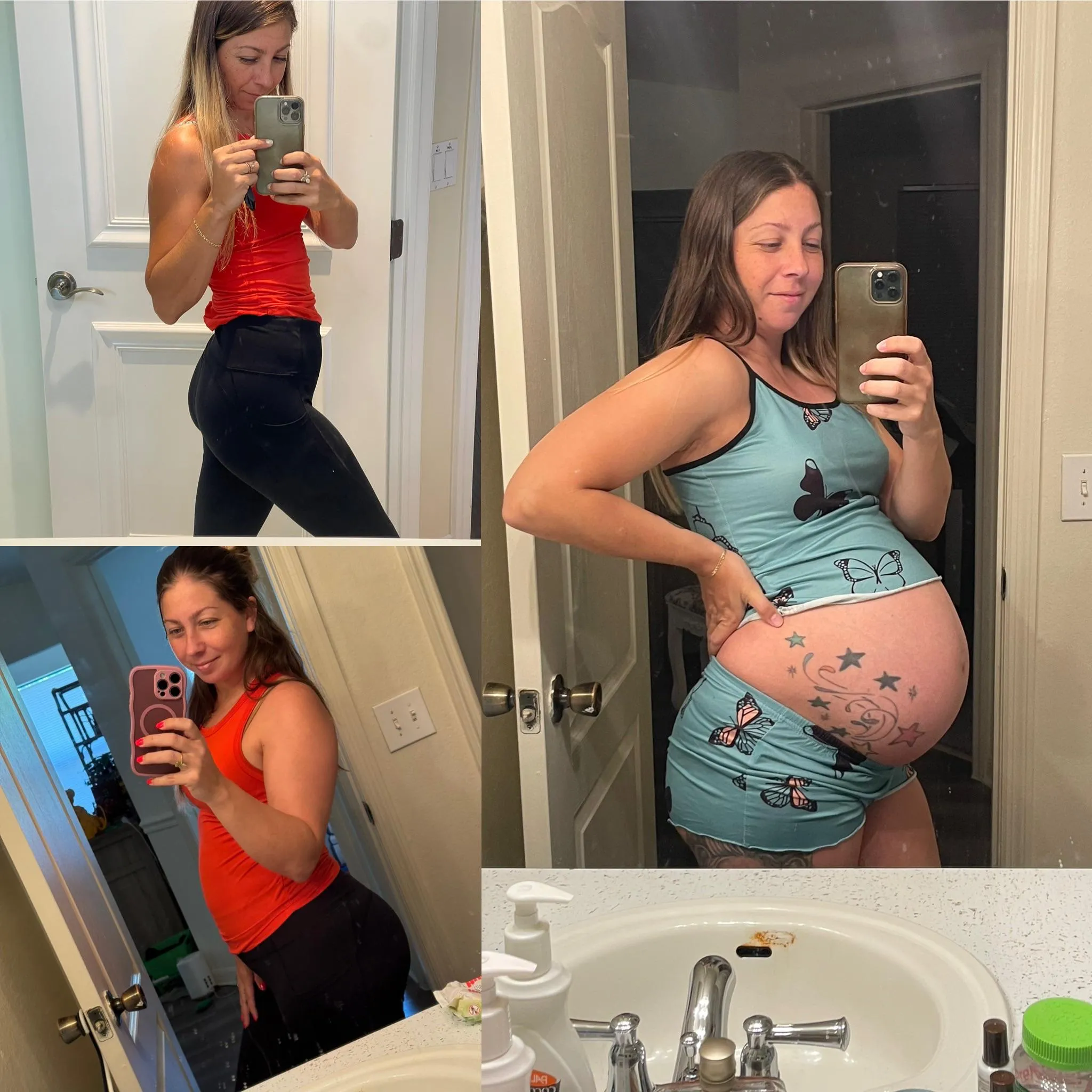 Before on top after on bottom. That baby weight did me good 😜