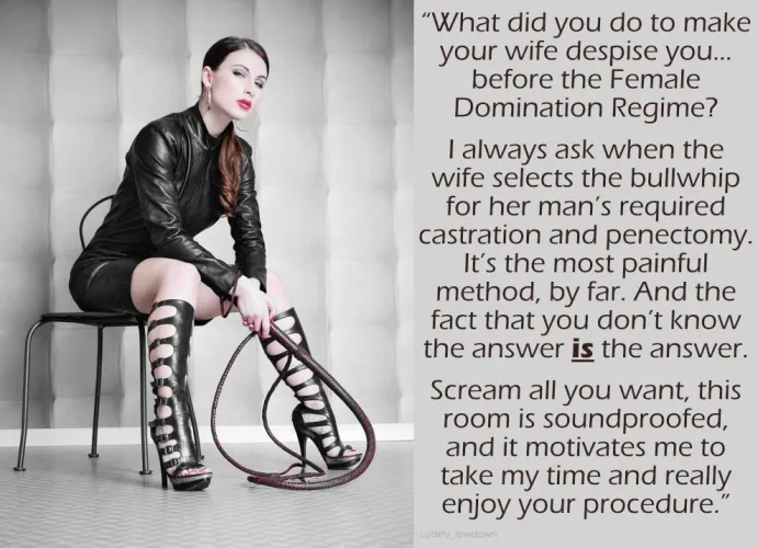 The FemDom Empire Castratrix was able to stretch your procedure out over her entire 8 hour shift. [no imagefap]