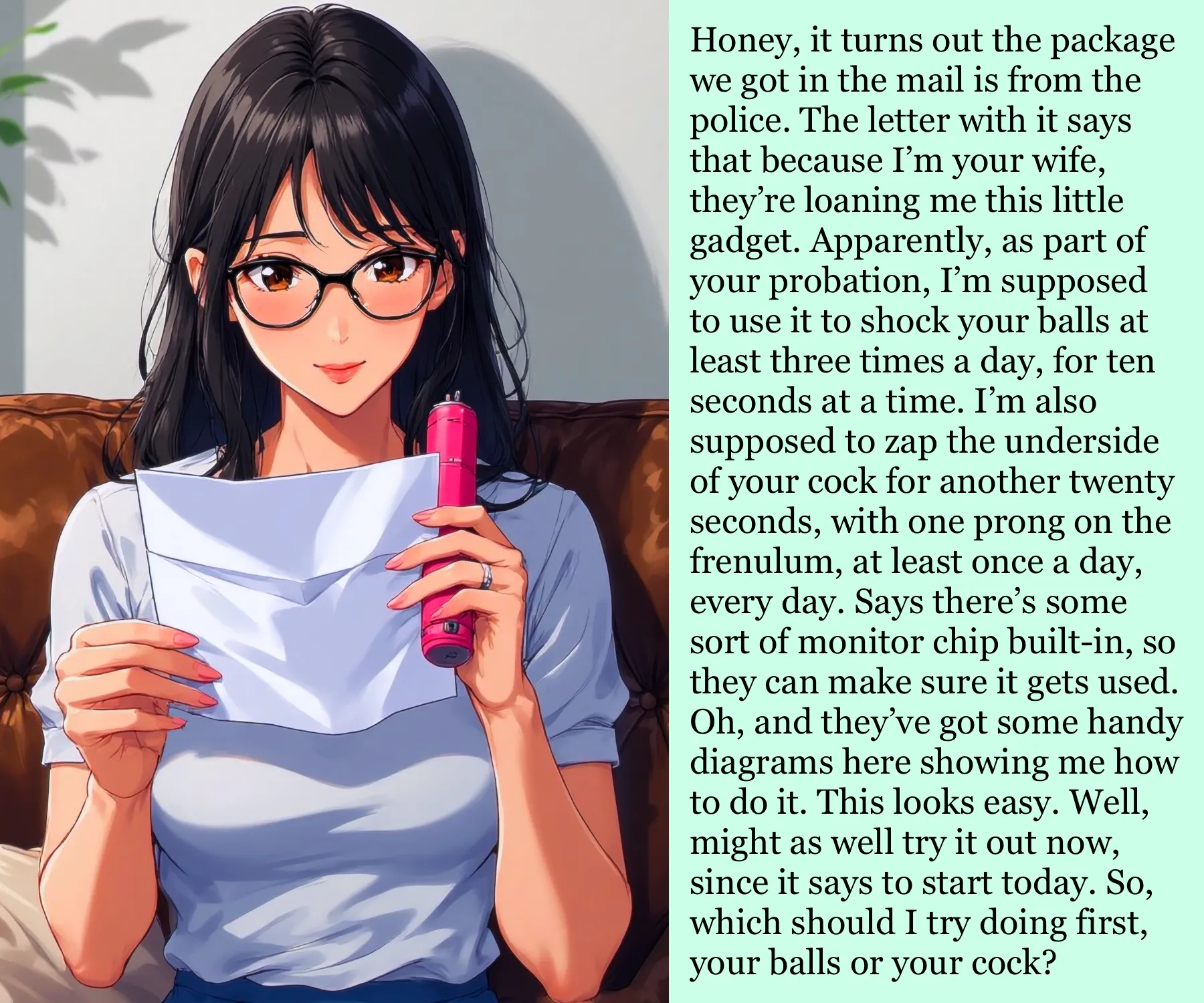 Your wife received a package for your time on probation… [AI Image] (punishment81 on ImageFap)