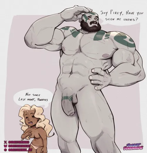 [Grog] asks [Pike] where his undies went (@SweetSerenade_Art)