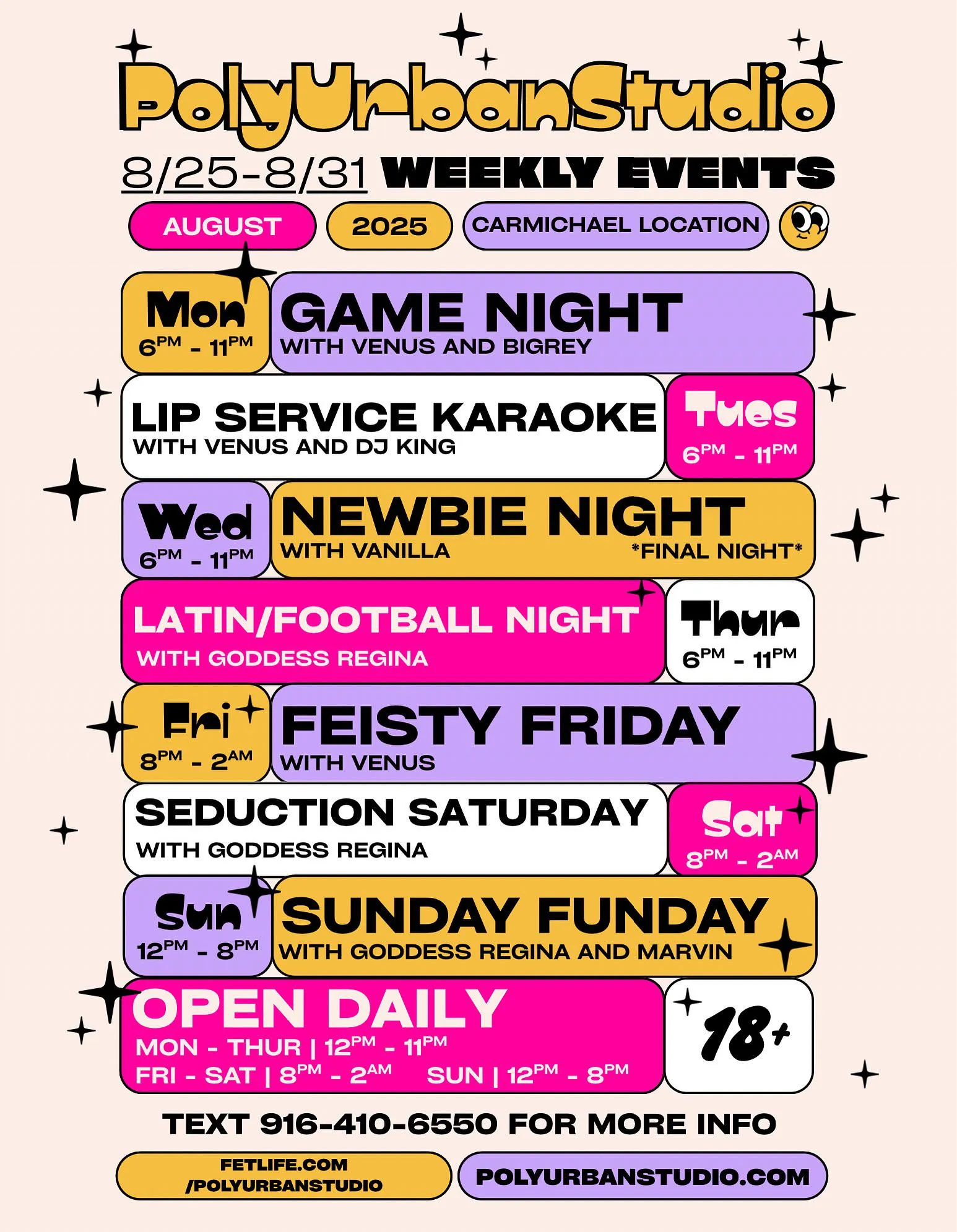 8/25 - 8/31 Event Schedule