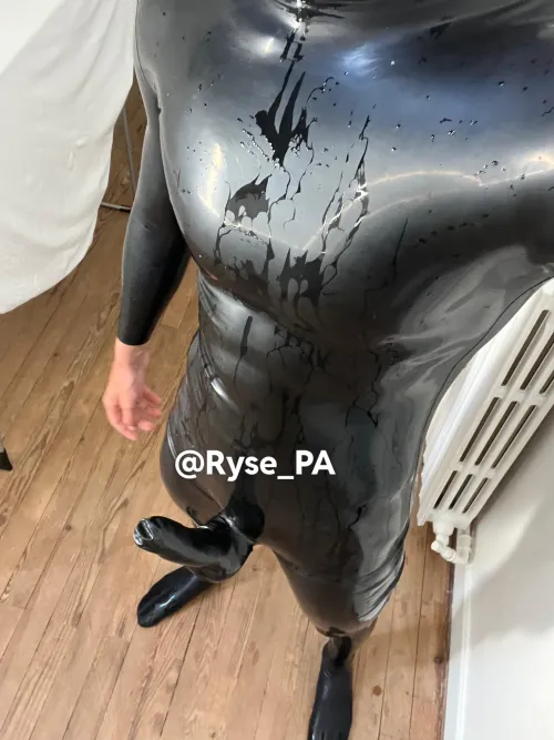 Neck entry catsuit and attached penis sheath and socks 🙃