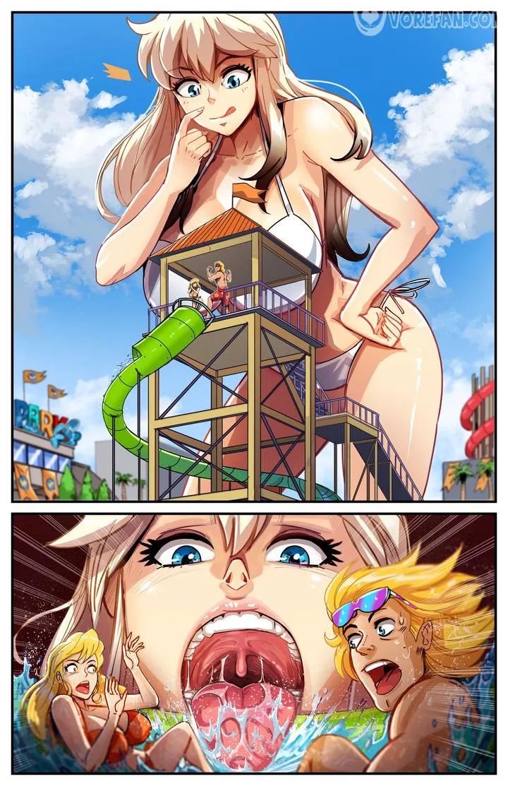 {image} Down the Tubes! (Hmage) [oral vore, giantess, sizeplay vore, multiple prey, maw shot]