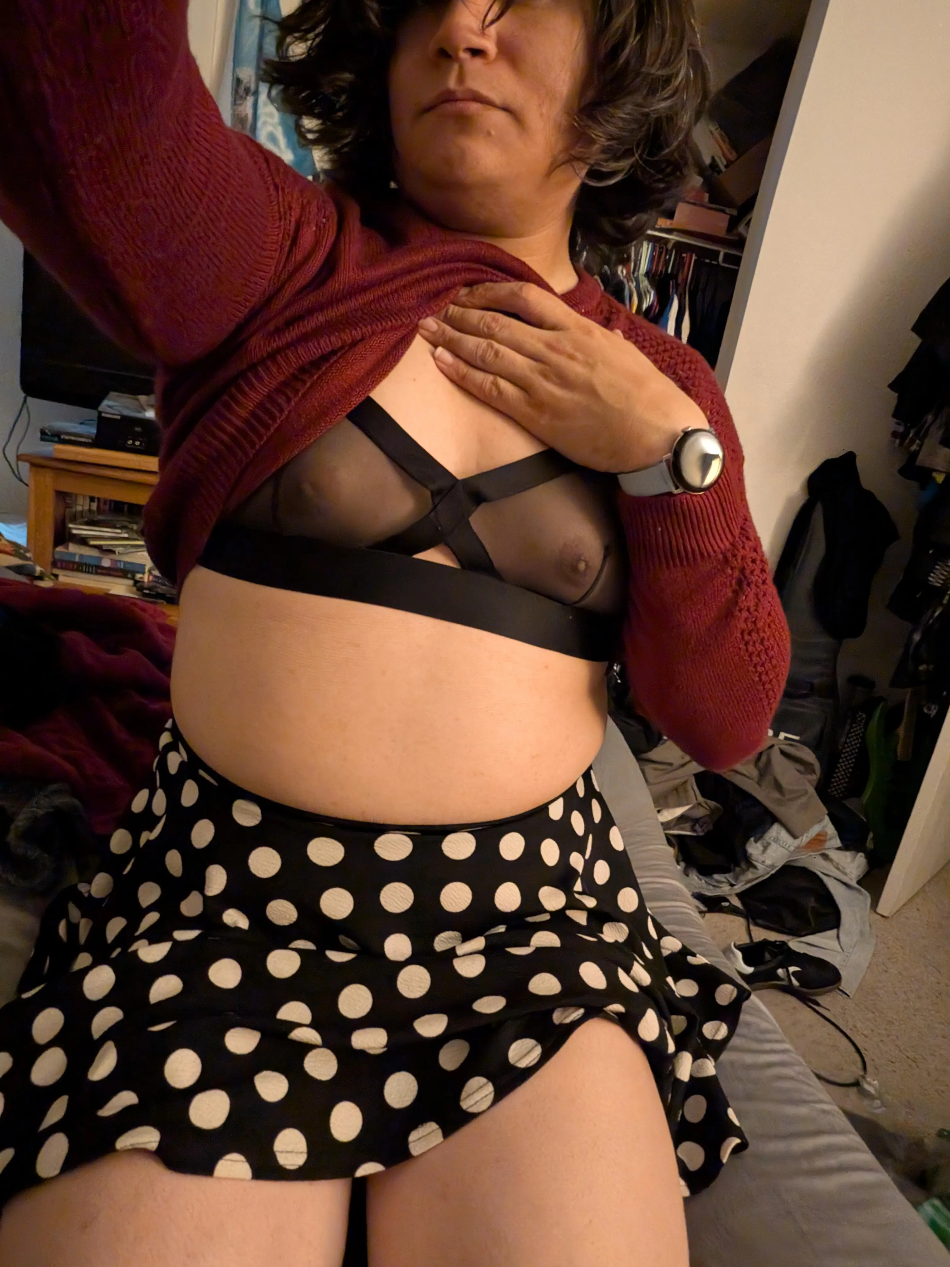 Love wearing just a bra under a sweater